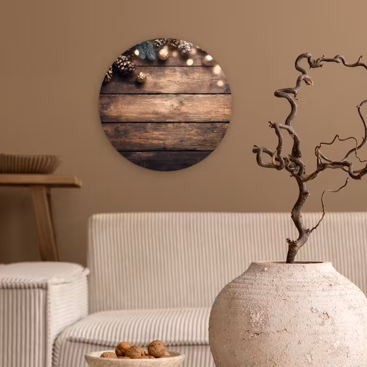 Muurcirkel - Kerstdecoratie - Houten - Dennenappel - Bruin — 2