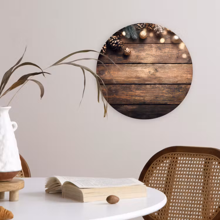 Muurcirkel - Kerstdecoratie - Houten - Dennenappel - Bruin — 4