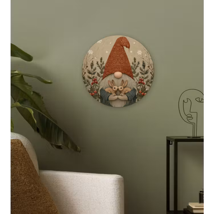 Muurcirkel - Kerstgnome - Konijntjes - Kleurrijk — 3