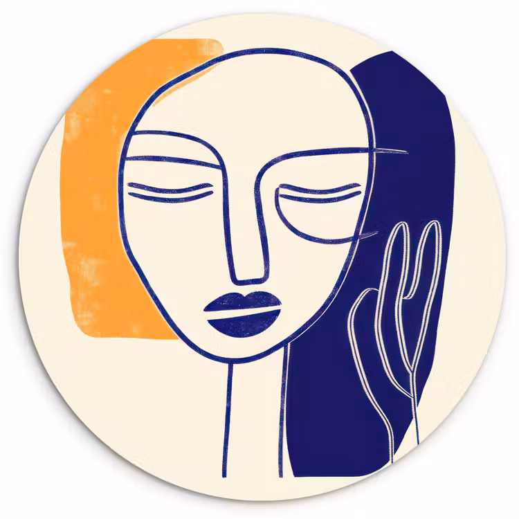 Muurcirkel - Minimalistisch - Gezicht - Hand - Oranje - Blauw — 1