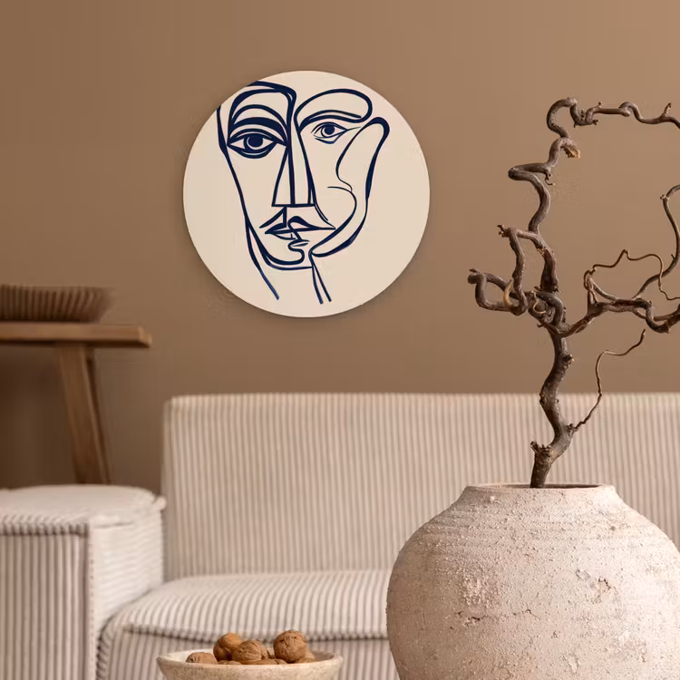Muurcirkel - Minimalistisch - Lijnillustratie - Beige - Donkerblauw — 2