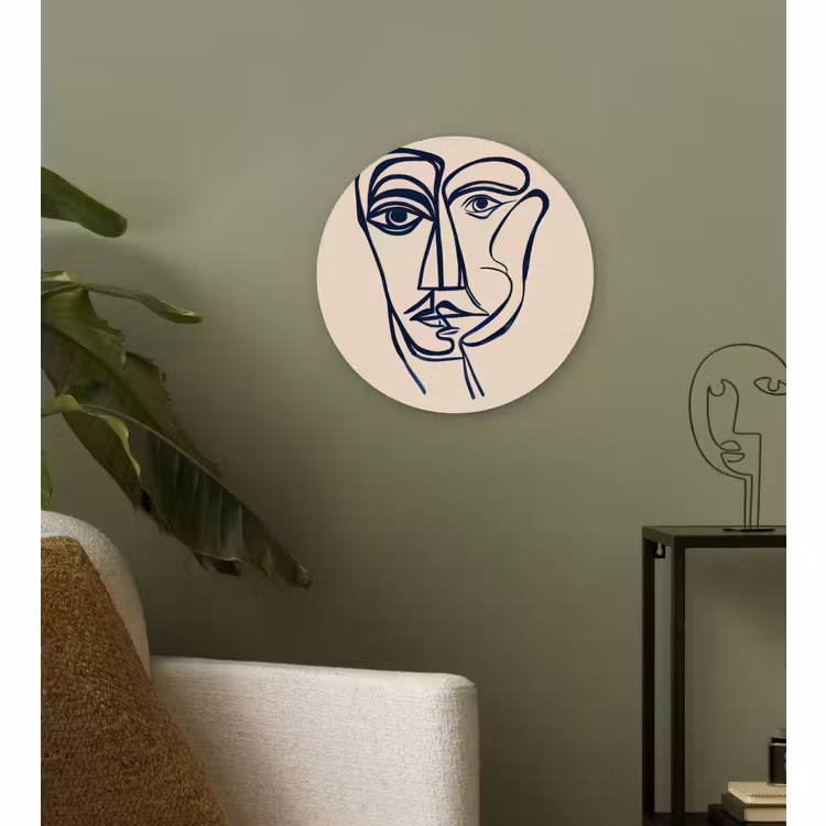 Muurcirkel - Minimalistisch - Lijnillustratie - Beige - Donkerblauw — 3