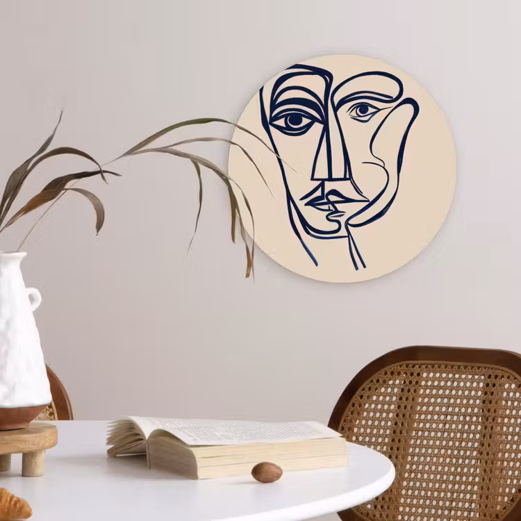 Muurcirkel - Minimalistisch - Lijnillustratie - Beige - Donkerblauw — 4
