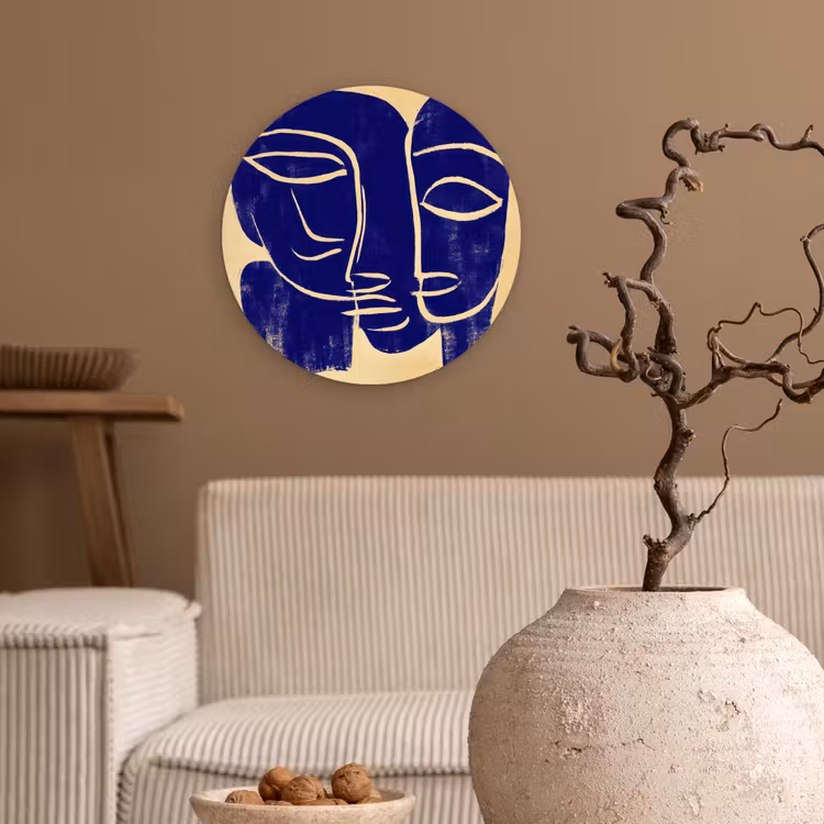 Muurcirkel - Okergeel - Blauw - Eenvoudige lijnen — 2