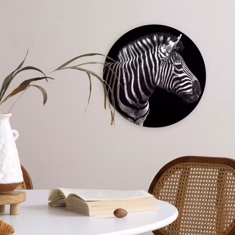 Muurcirkel - Zebra - Zwart - Wit - Portret - Dieren — 4