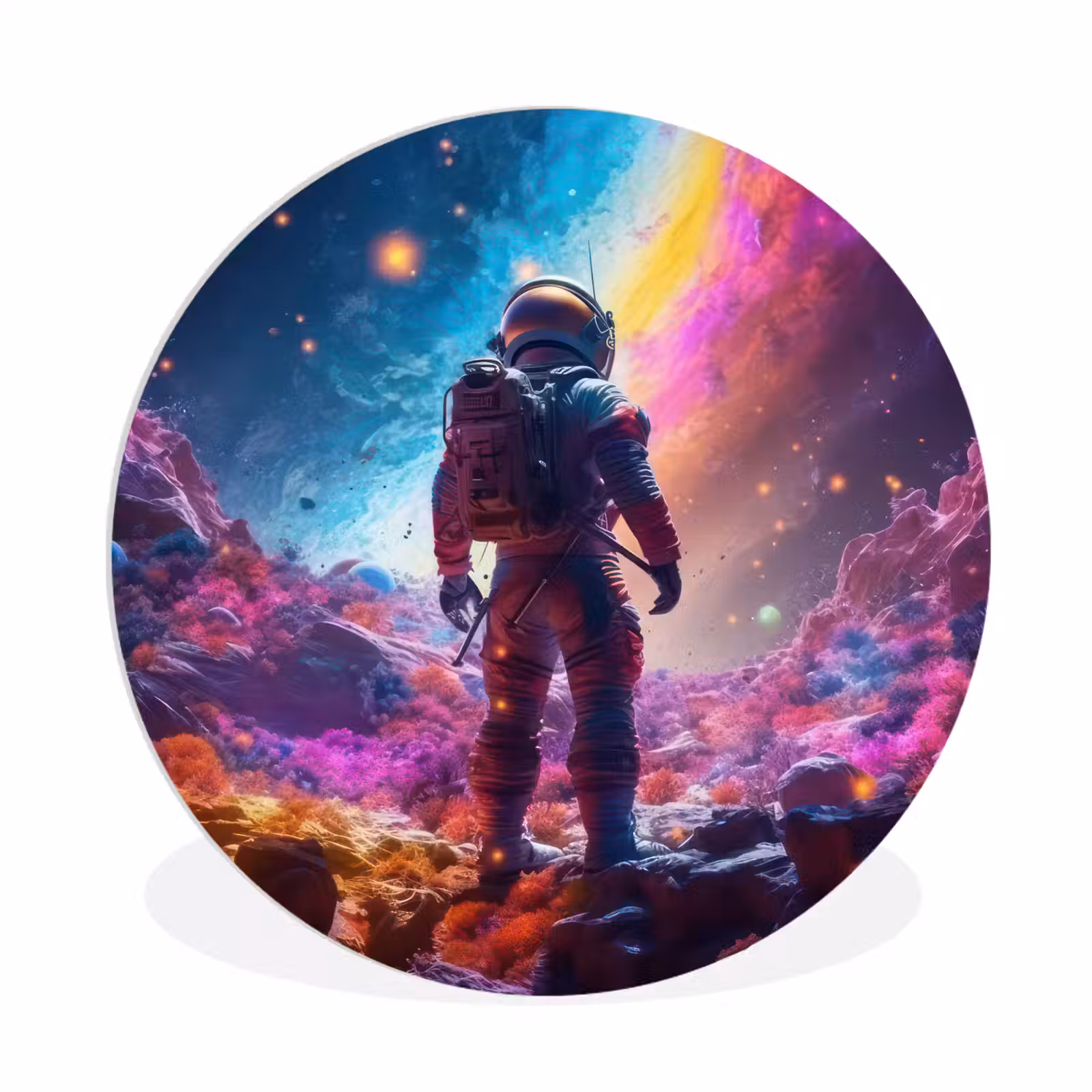 Muurcirkel - Ruimte - Astronaut - Neon - Sterren — 1