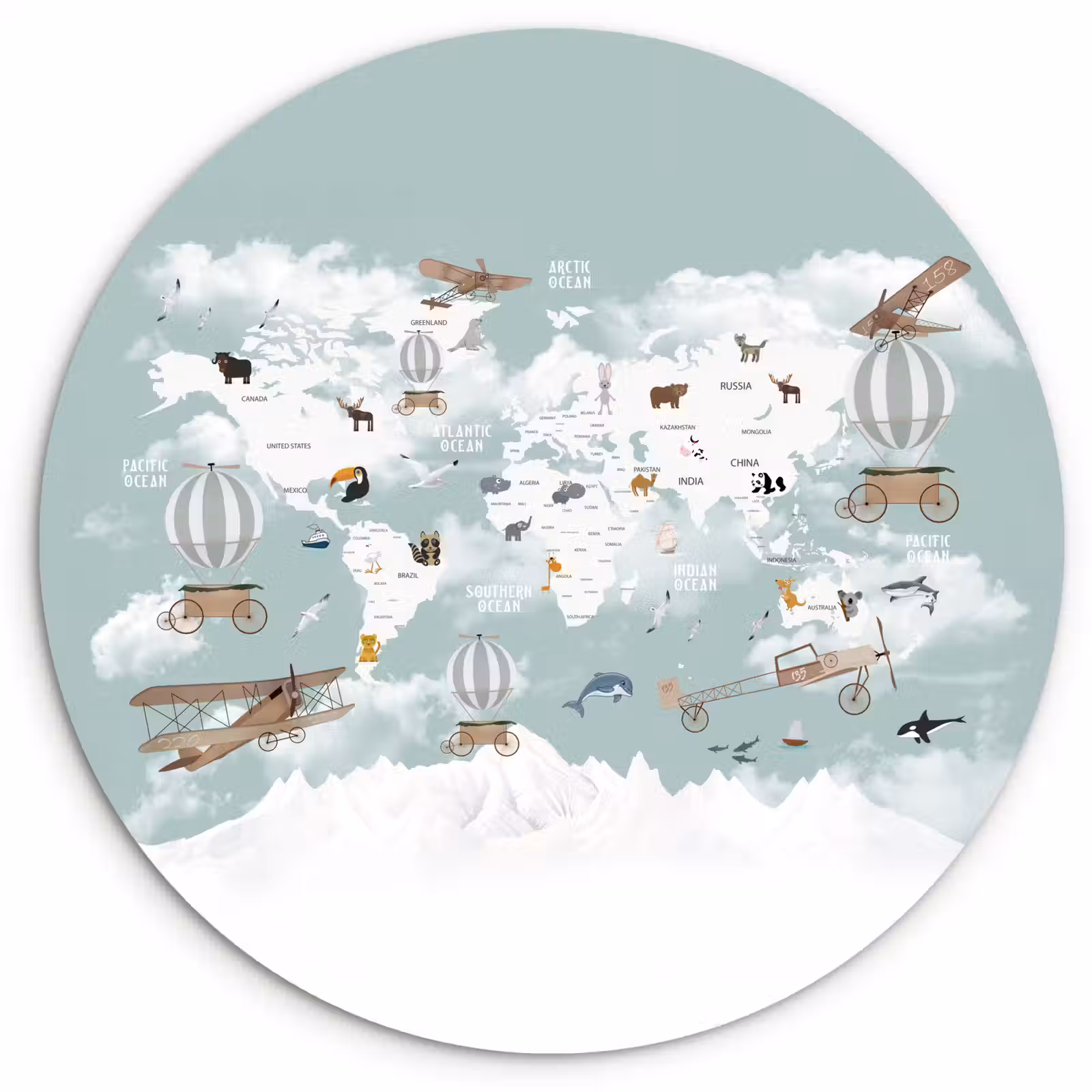 Muurcirkel - Wereldkaart - Kind - Vliegtuig — 1