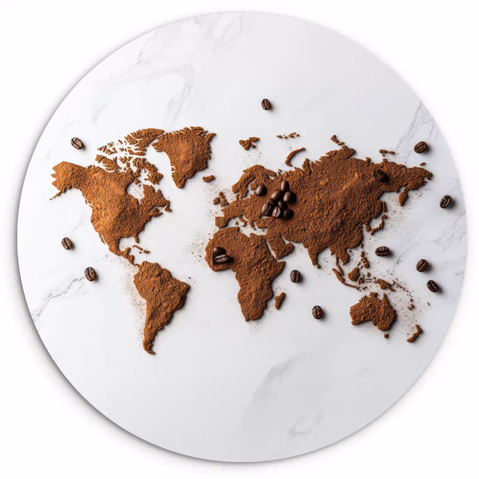 Muurcirkel - Wereldkaart - Koffie - Marmer — 1