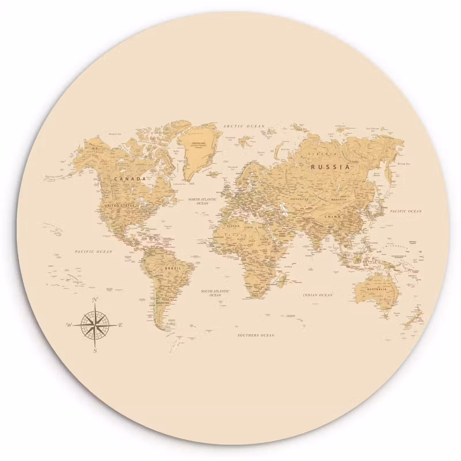Muurcirkel - Wereldkaart - Realistisch - Beige — 1