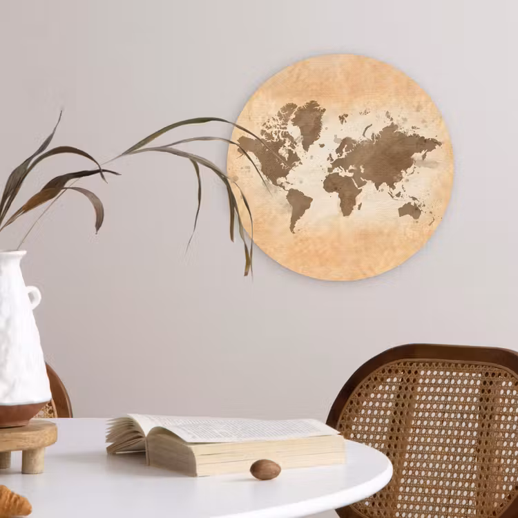 Muurcirkel - Wereldkaart - Beige - Bruin — 4