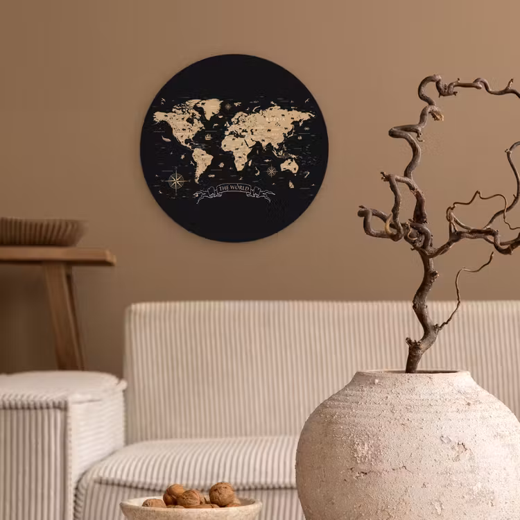 Muurcirkel - Wereldkaart - Beige - Zwart — 2