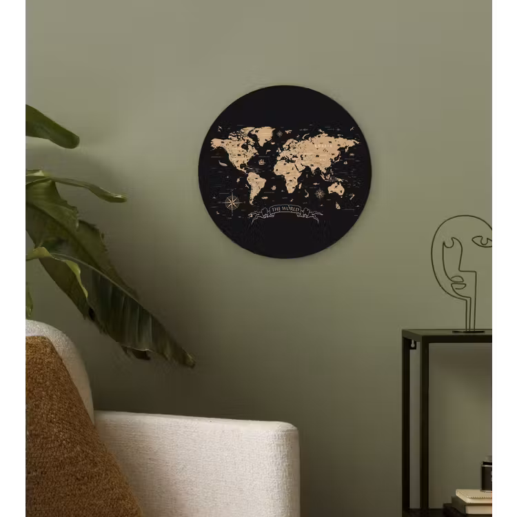 Muurcirkel - Wereldkaart - Beige - Zwart — 3