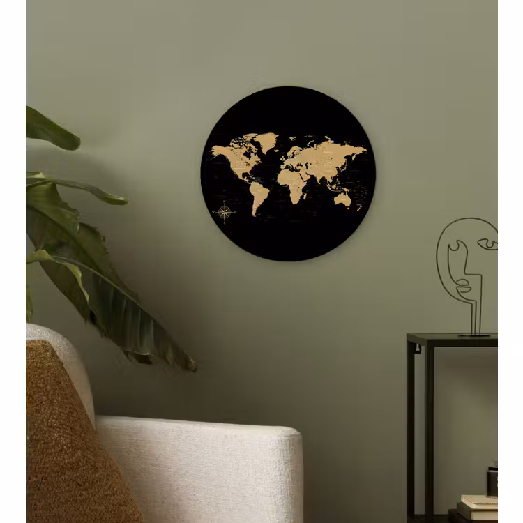 Muurcirkel - Wereldkaart - Beige - Zwart — 3