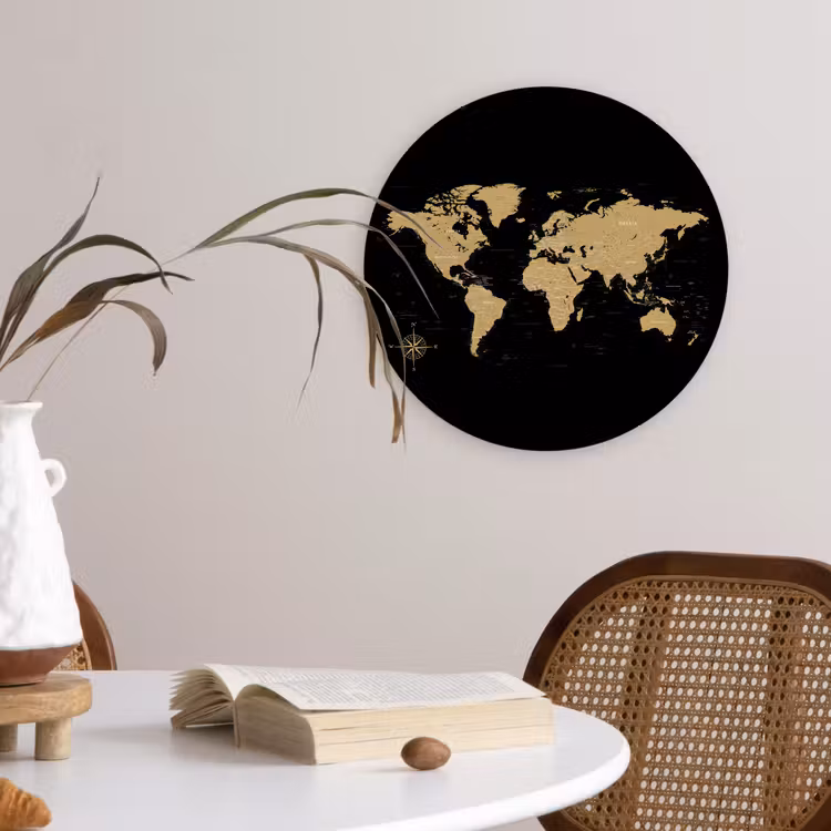 Muurcirkel - Wereldkaart - Beige - Zwart — 4