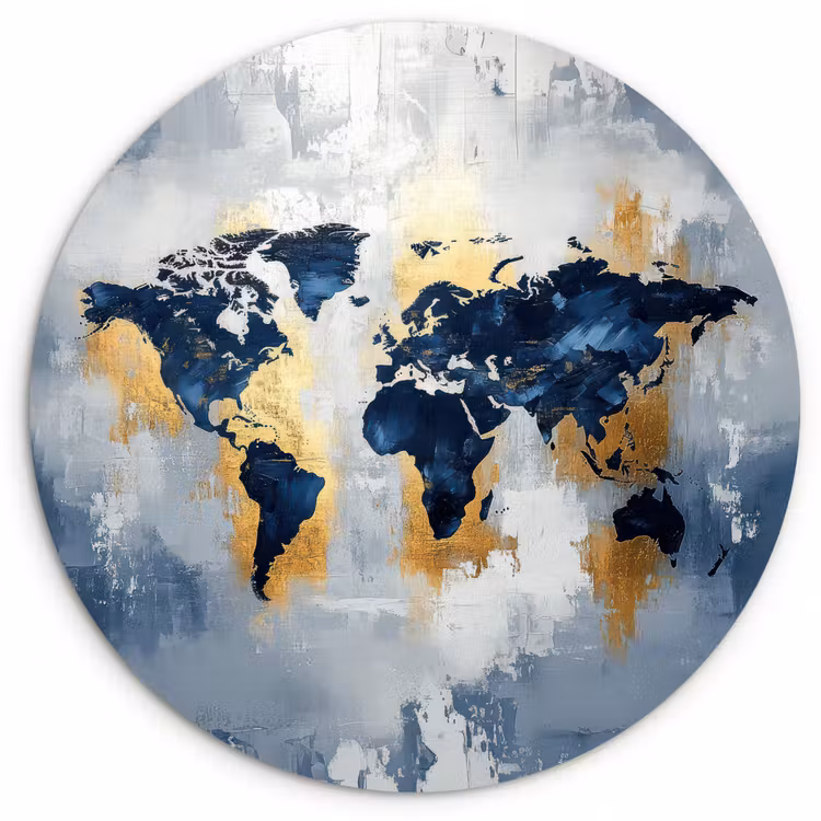 Muurcirkel - Wereldkaart - Blauw - Abstract — 1