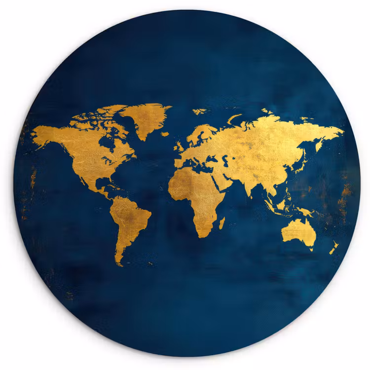 Muurcirkel - Wereldkaart - Goud - Donkerblauw — 1