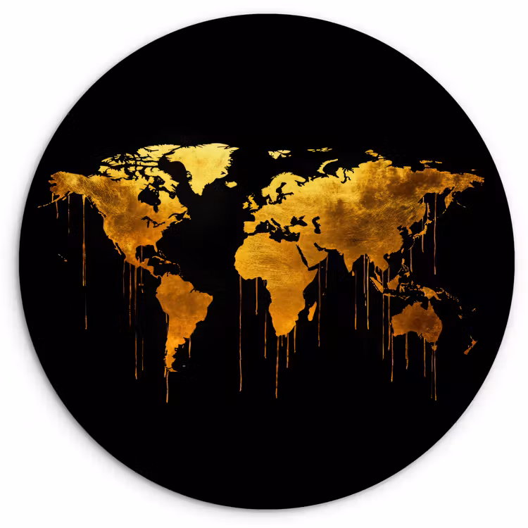 Muurcirkel - Wereldkaart - Goud - Druipen - Zwart — 1