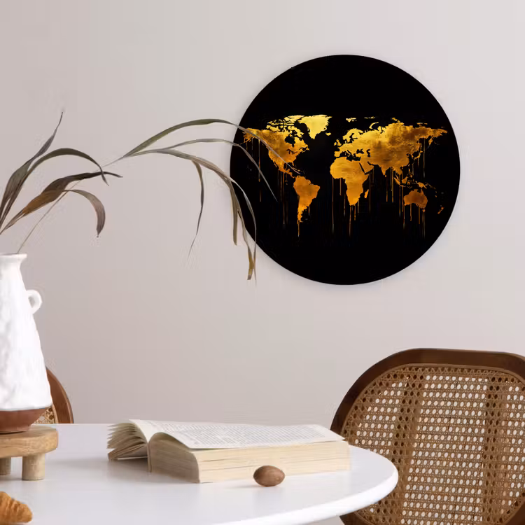 Muurcirkel - Wereldkaart - Goud - Druipen - Zwart — 4