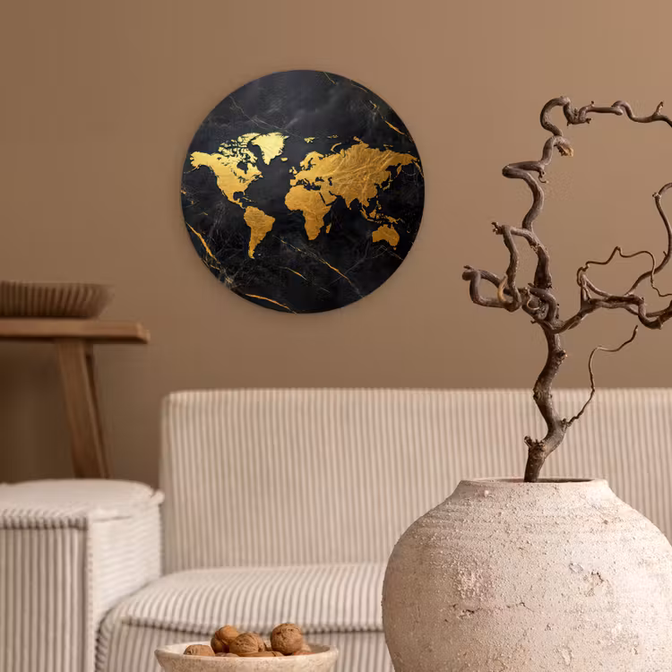 Muurcirkel - Wereldkaart - Goud - Marmer — 2