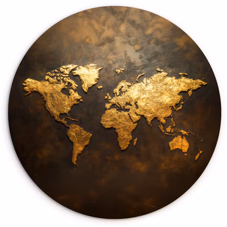 Muurcirkel - Wereldkaart - Goud - Roest — 1