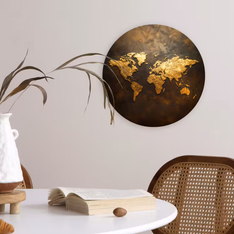 Muurcirkel - Wereldkaart - Goud - Roest — 4