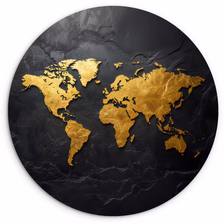Muurcirkel - Wereldkaart - Goud - Steen — 1