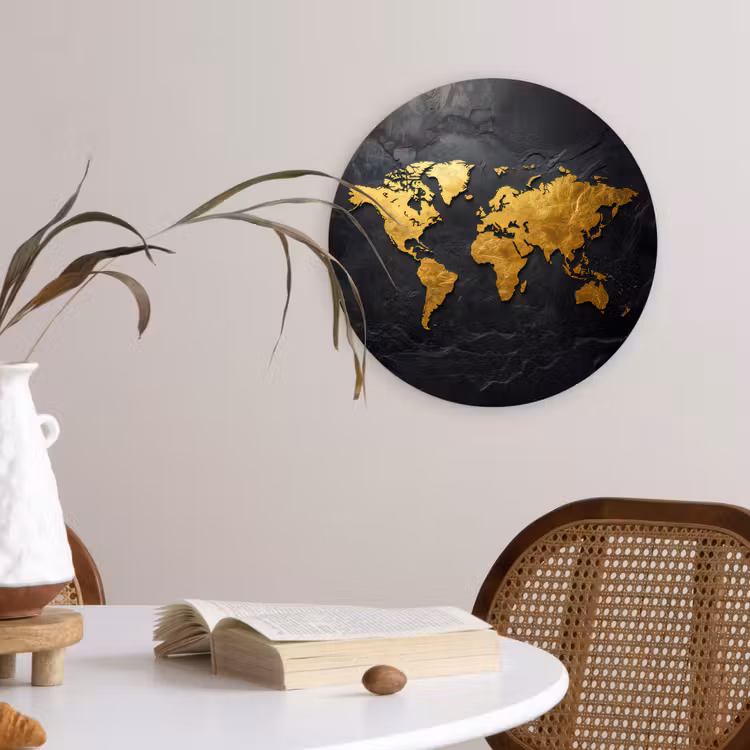 Muurcirkel - Wereldkaart - Goud - Steen — 4