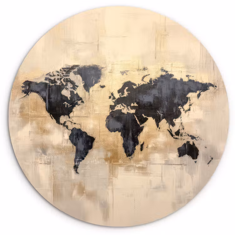 Muurcirkel - Wereldkaart - Goud - Zwart - Abstract — 1