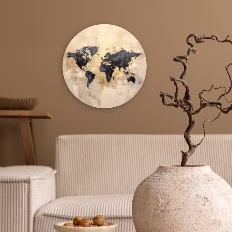 Muurcirkel - Wereldkaart - Goud - Zwart - Abstract — 2