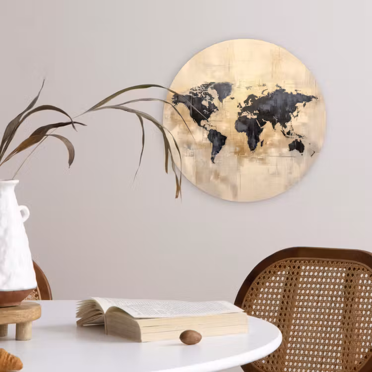 Muurcirkel - Wereldkaart - Goud - Zwart - Abstract — 4