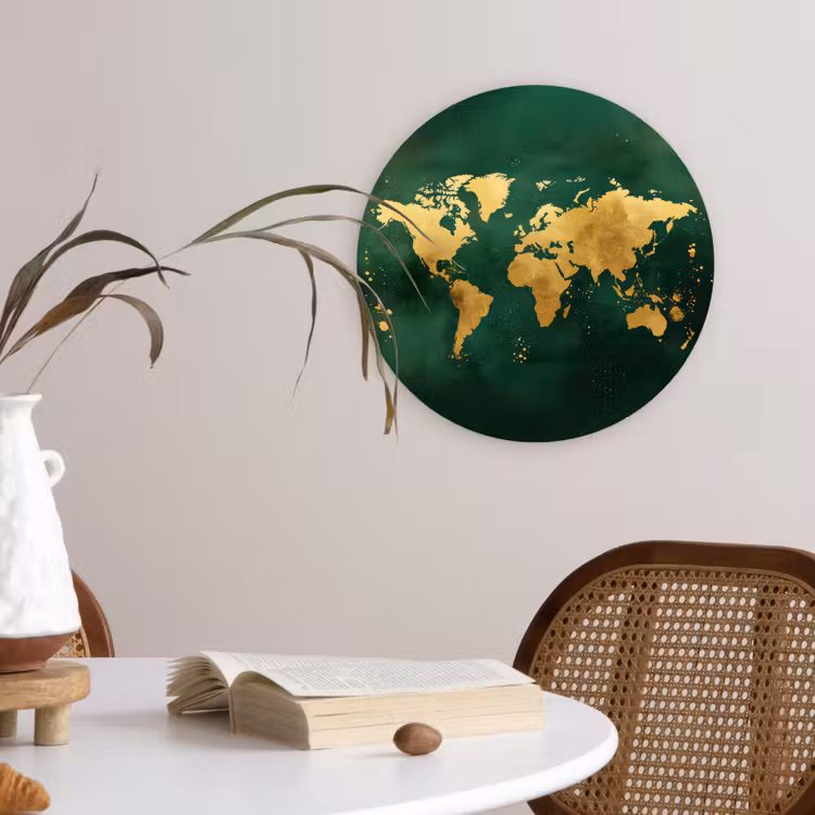 Muurcirkel - Wereldkaart - Groen - Goud — 4