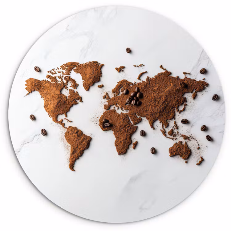 Muurcirkel - Wereldkaart - Koffie - Marmer — 1