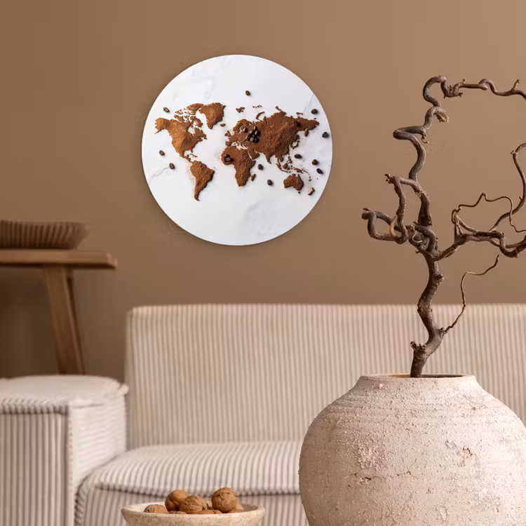 Muurcirkel - Wereldkaart - Koffie - Marmer — 2