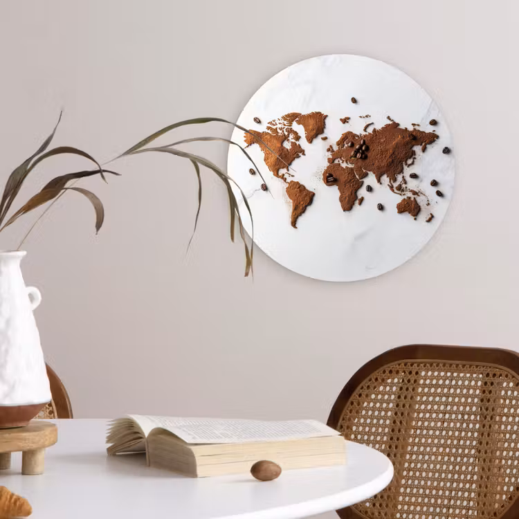 Muurcirkel - Wereldkaart - Koffie - Marmer — 4