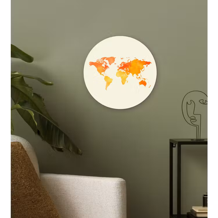 Muurcirkel - Wereldkaart - Oranje - Kleurrijk — 3