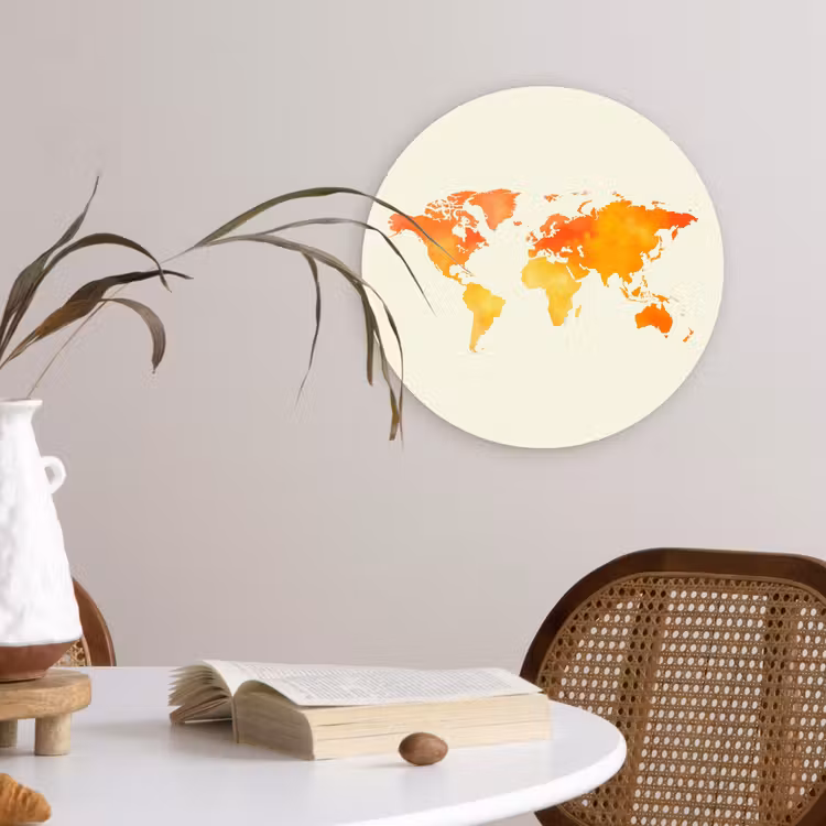Muurcirkel - Wereldkaart - Oranje - Kleurrijk — 4