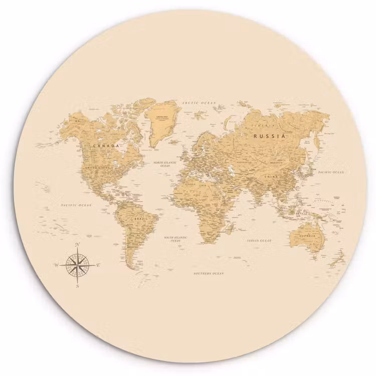 Muurcirkel - Wereldkaart - Realistisch - Beige — 1