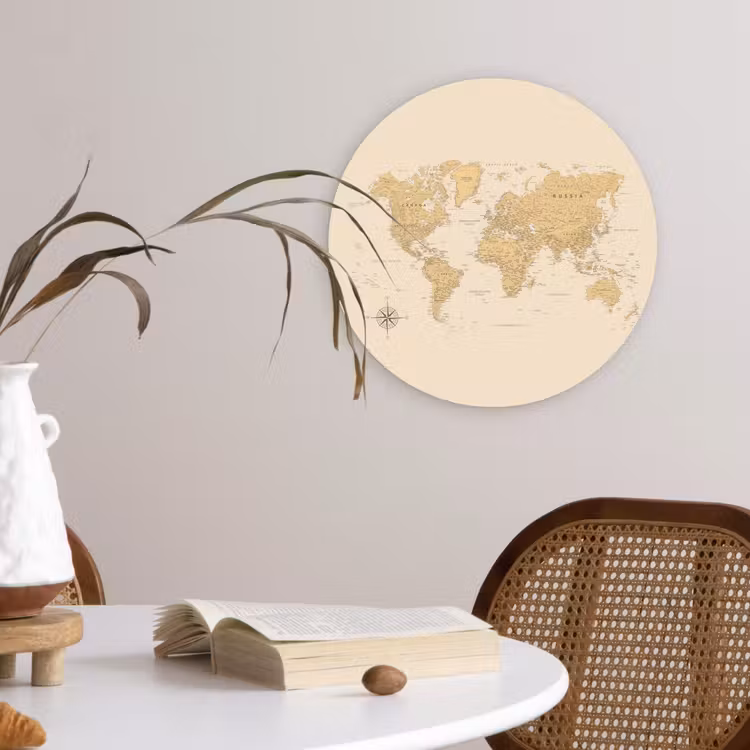 Muurcirkel - Wereldkaart - Realistisch - Beige — 4