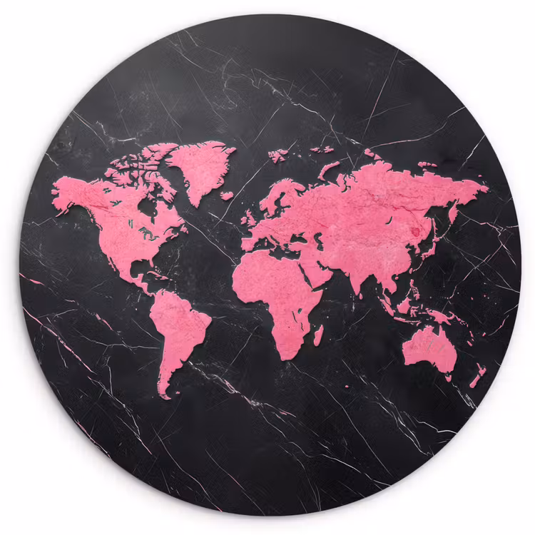 Muurcirkel - Wereldkaart - Roze - Marmer — 1