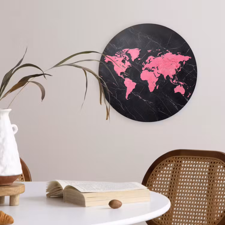 Muurcirkel - Wereldkaart - Roze - Marmer — 4