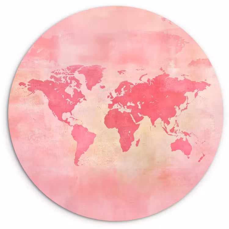 Muurcirkel - Wereldkaart - Roze - Vaag — 1