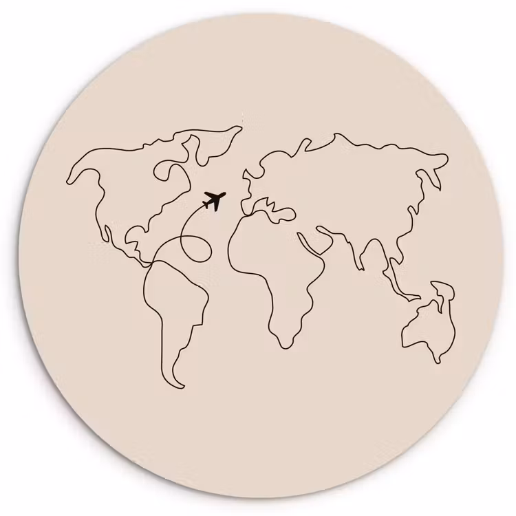 Muurcirkel - Wereldkaart - Simpel - Vliegtuig — 1