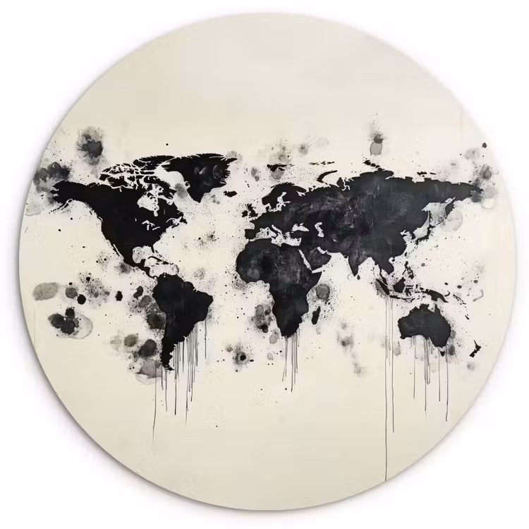 Muurcirkel - Wereldkaart - Zwart - Inkt — 1