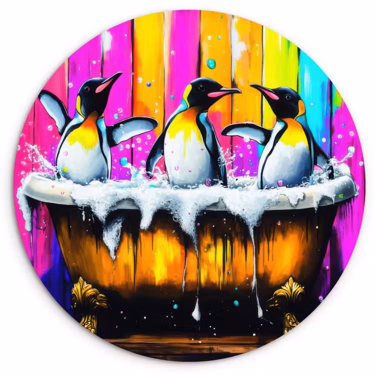 Muurcirkel - Pinguïns - Badkuip - Kleurrijk - Schuim — 1