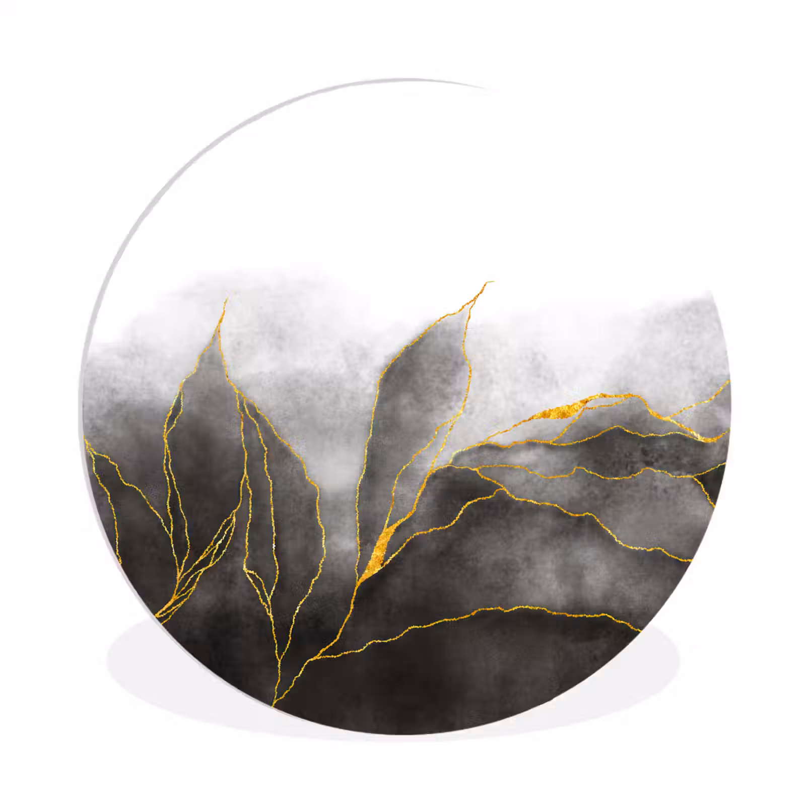 Muurcirkel - Marmer - Zwart - Goud - Luxe - Marmerlook — 1