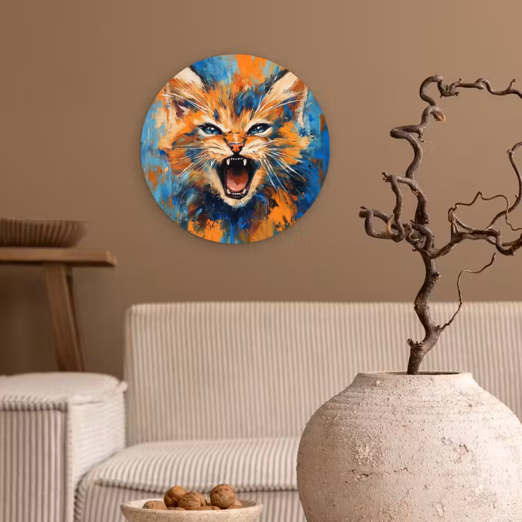 Muurcirkel - Kat - Kleurrijk - Oranje - Blauw — 2
