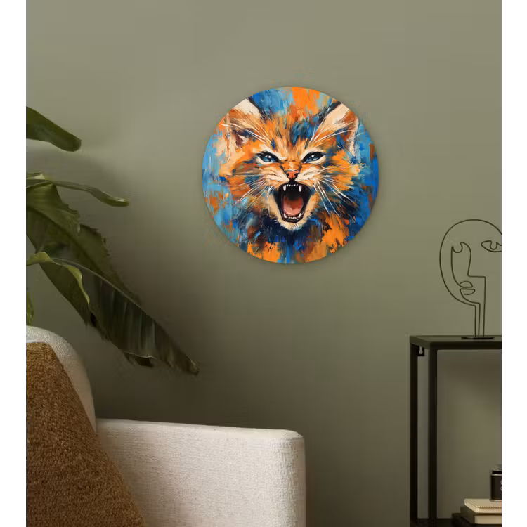Muurcirkel - Kat - Kleurrijk - Oranje - Blauw — 3