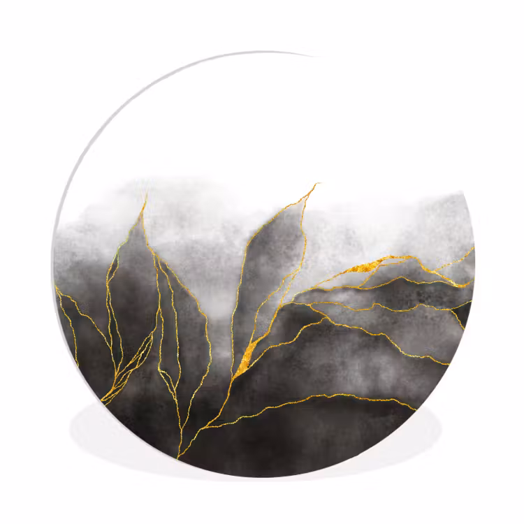 Muurcirkel - Marmer - Zwart - Goud - Luxe - Marmerlook — 1