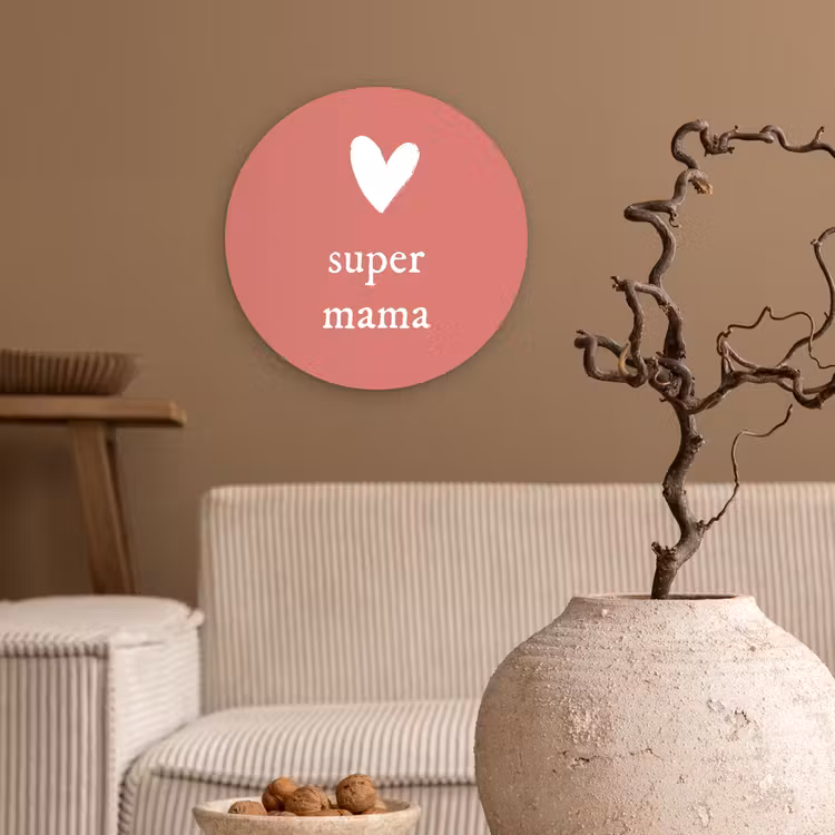 Muurcirkel - Presentje voor Moederdag super mama roze/wit — 2
