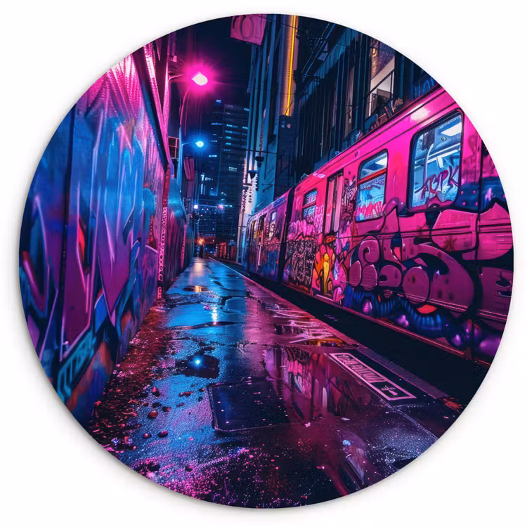 Muurcirkel - Stad - Neon - Nacht - Roze - Graffiti — 1